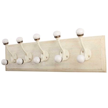 Cream Double Loop Ceramic Iron Wooden Hooks